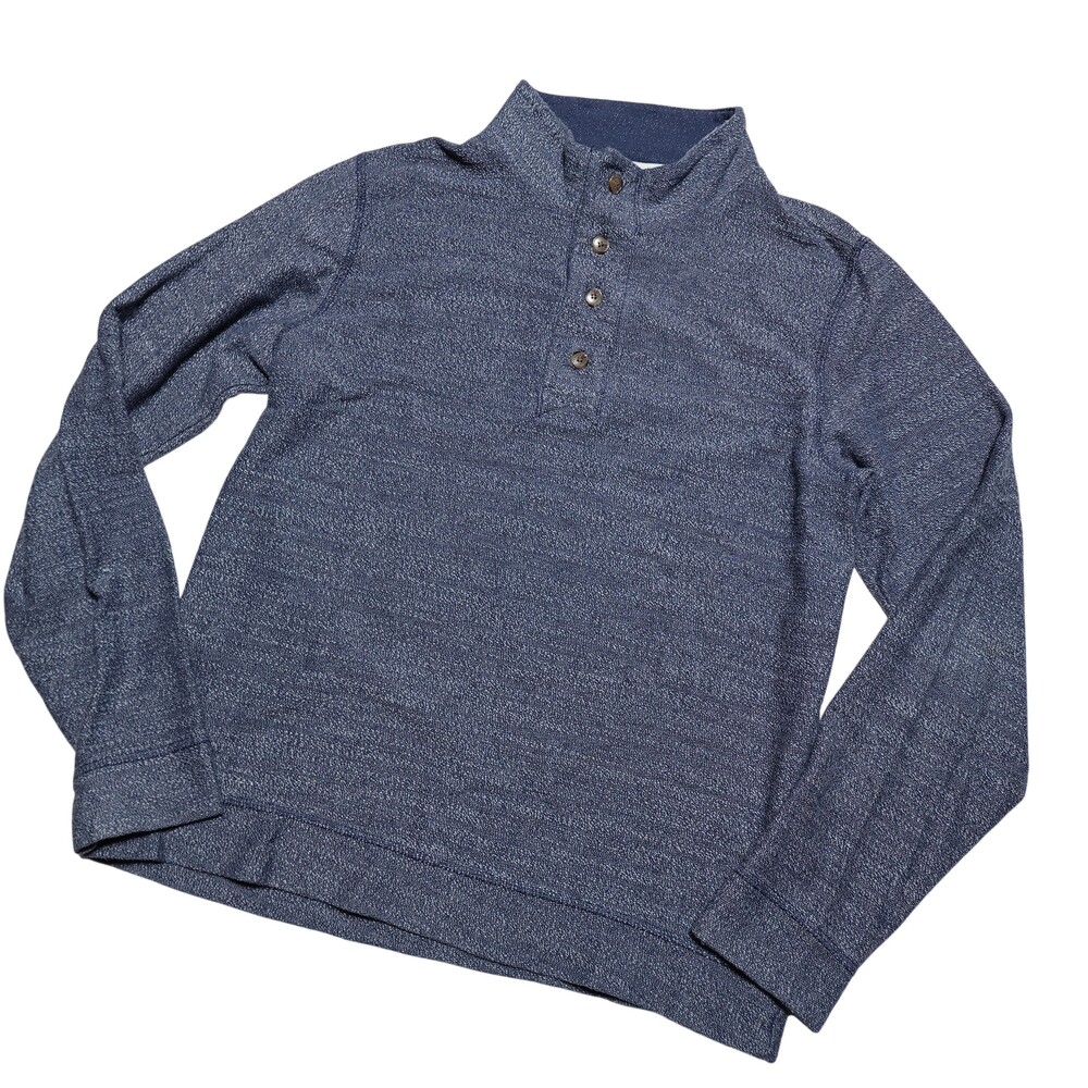 Marine Layer Sweater Mens L Blue Mock Neck Henley Knit Pullover Cotton Blend